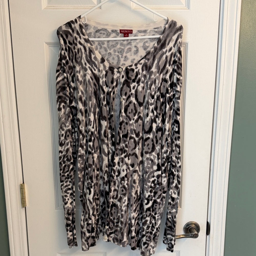 Merona Gray & Black Leopard-Print Long Sleeve Cardigan